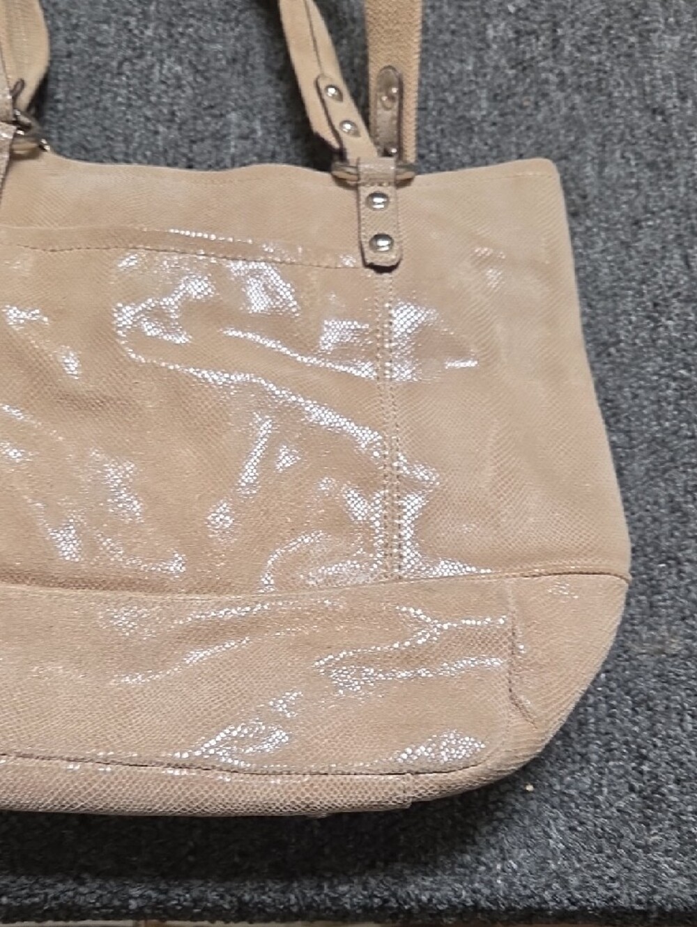 B Makowsky Shiny Taupe Leather Tote with Double Handles - Picture 5 of 10